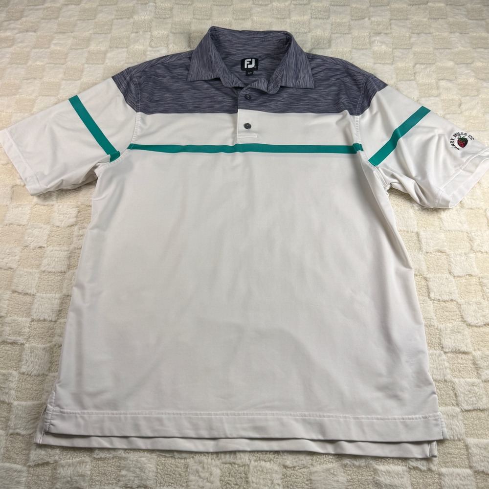 FootJoy Golf Polo Shirt‎ Mens Large Berry Hills Co White Green Athletic